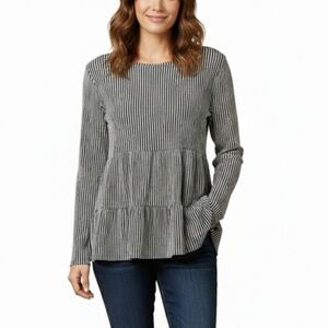 Striped Peplum Top Womens Size Small Ruffle Soft Cozy Long Sleeve